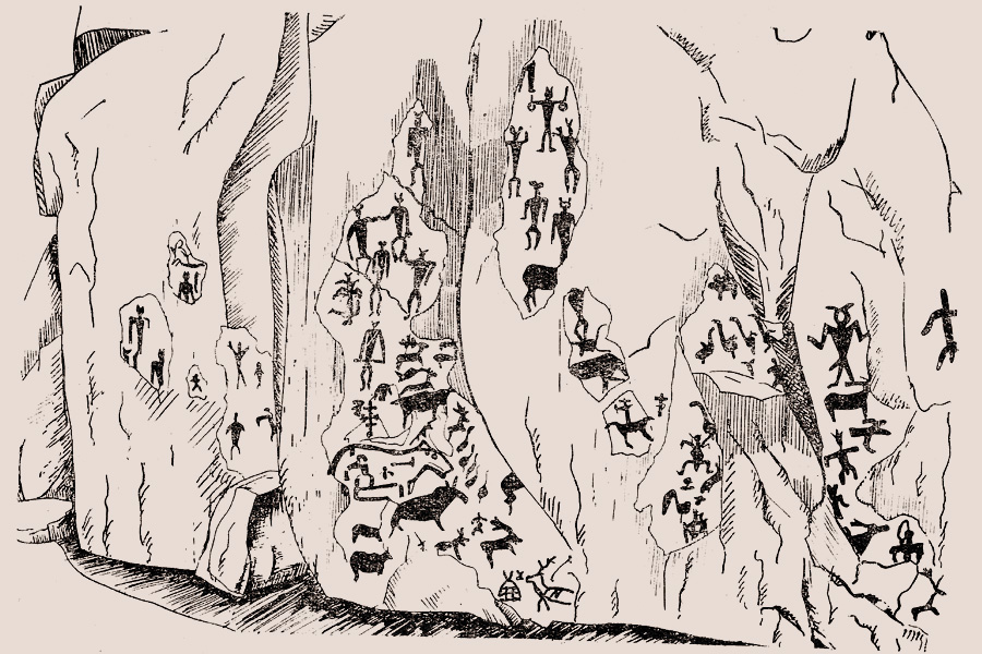 Схема расположения рисунков на скале в бухте Саган-Заба