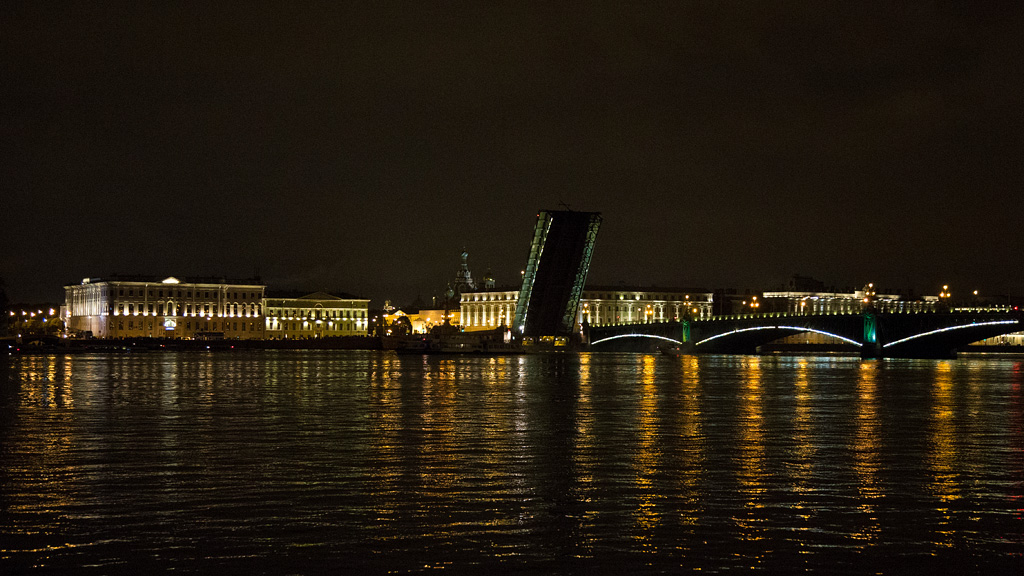 Троицкий мост через Неву ночью